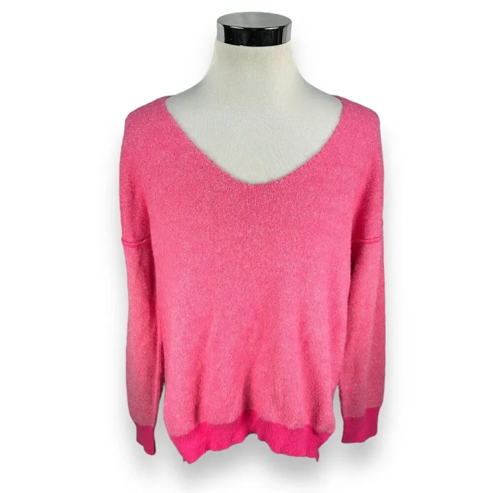 Free People Sweater Weather‎ Women’s Small Pink Knit Scoop V-Neck High Low Nylon